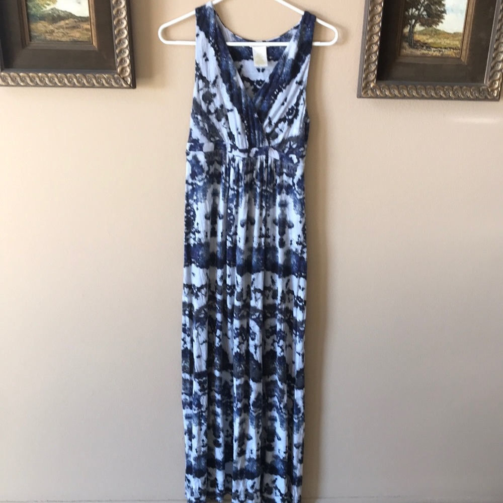 Flowy Cotton Blue Gray & White Tie-Dye Maxi Dress